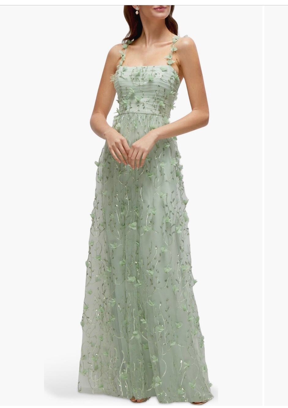 Dessy Collection Floral Embroidered Celadon Gown Size 8 (NEW)